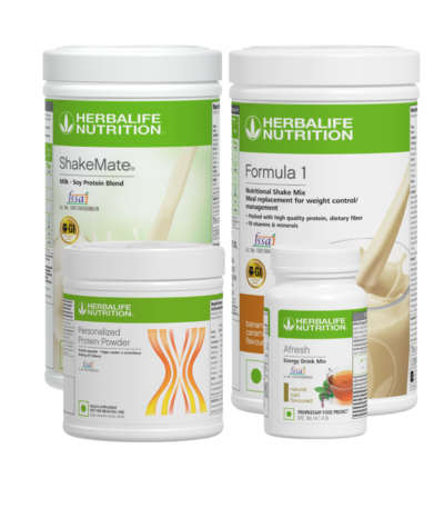 Herbalife Formula 1 Banana Caramel Shake Combo pack with protein powder and Afresh