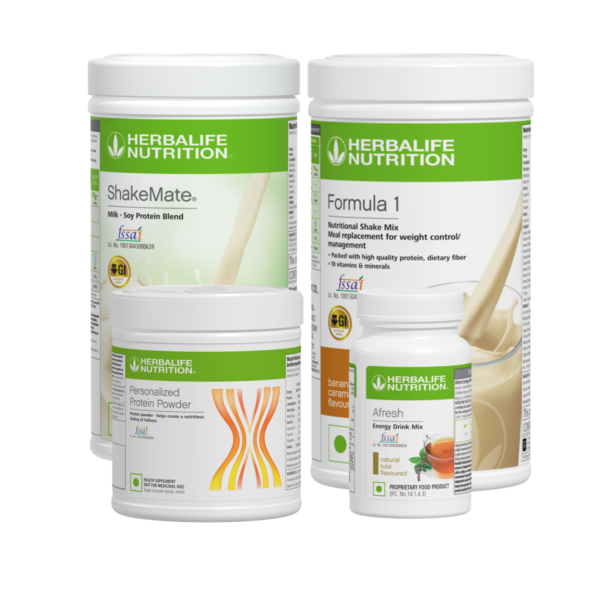 Herbalife Formula 1 Banana Caramel Shake Combo pack with protein powder and Afresh