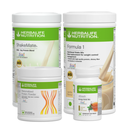 Herbalife Formula 1 Vanilla Shake Combo pack with protein powder and Afresh