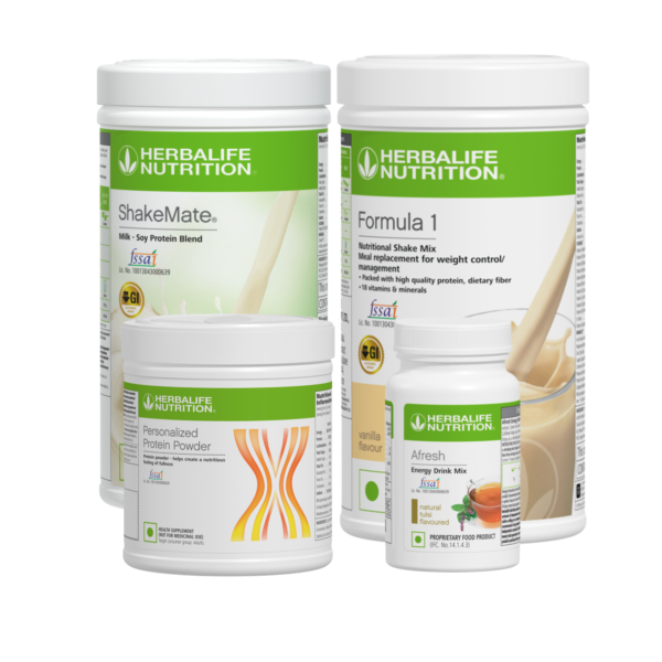 Herbalife Formula 1 Vanilla Shake Combo pack with protein powder and Afresh